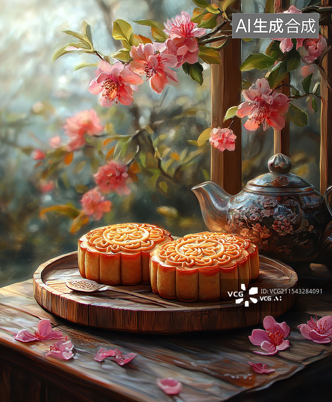 【AI数字艺术】摆放精美的月饼图片素材