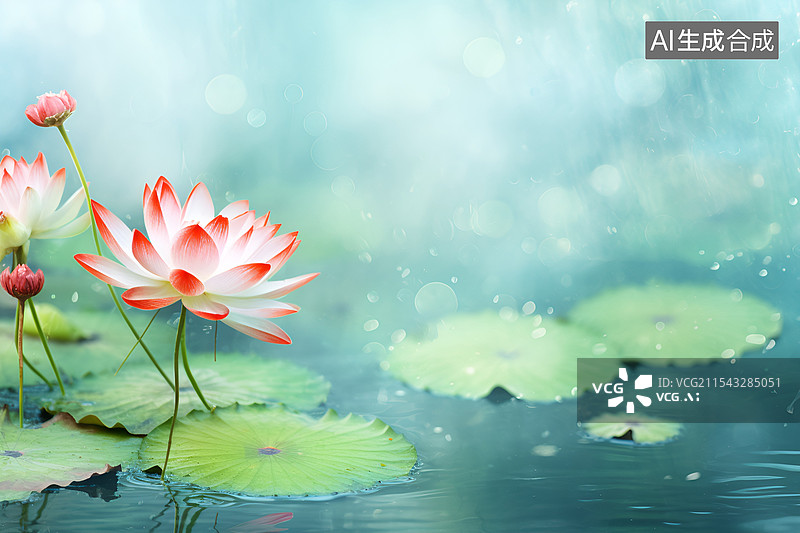 【AI数字艺术】【AI数字艺术】荷塘里的荷花图片素材