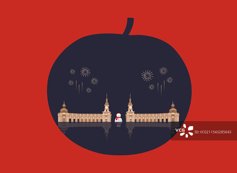 哈尔滨特产冻梨与哈尔滨群力音乐主题公园音乐长廊大雪人一带一路丝绸之路亚冬会旅游高端黑金创意插画图片素材