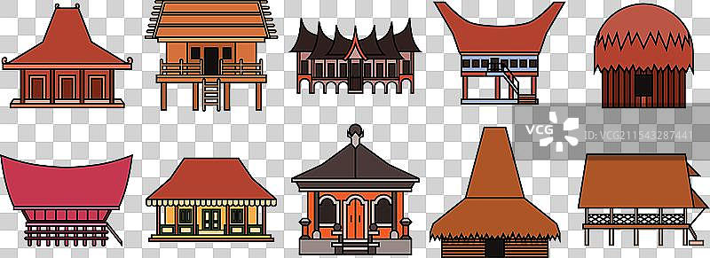 印尼传统房屋的集合图片素材