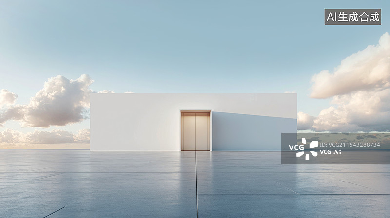 【AI数字艺术】极简现代白色建筑广场地面停车场背景图片素材