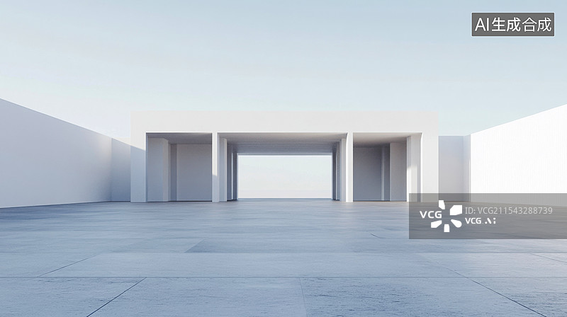 【AI数字艺术】极简现代白色建筑广场地面停车场背景图片素材