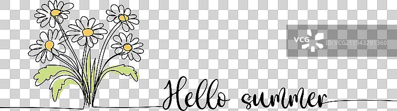 夏季问候：雏菊花束线条艺术图片素材