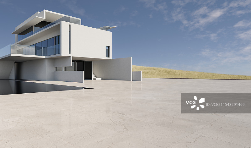 现代极简_庭院_停车道_豪华别墅图片素材