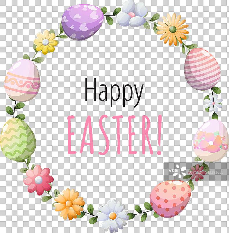 复活节花卉和鸡蛋花环贺卡图片素材