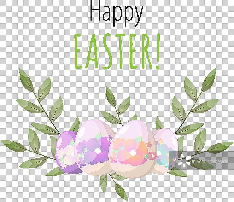 复活节花卉和鸡蛋花环贺卡图片素材