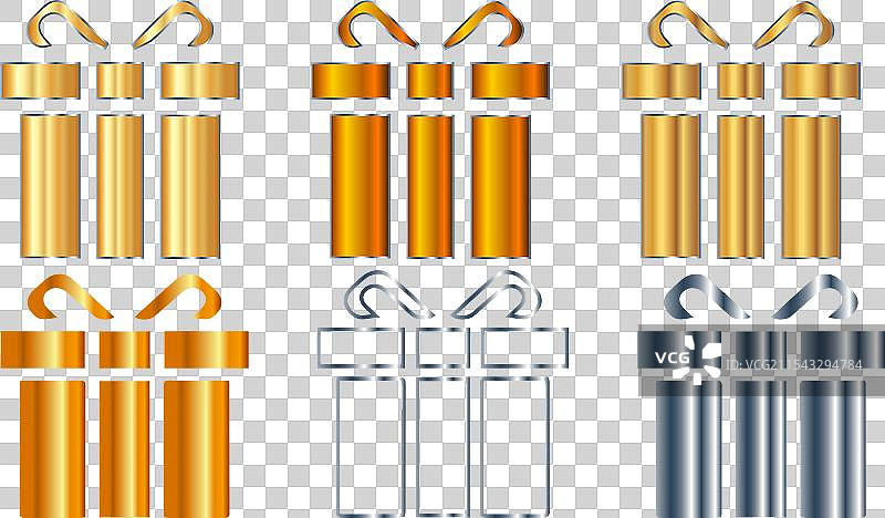 六个奢华礼品盒图标标志，带有金色和银色元素图片素材