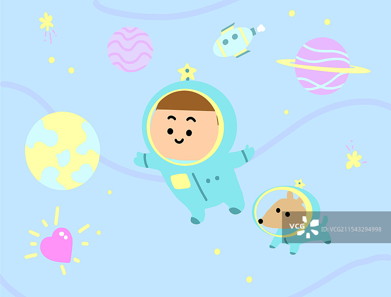 小孩在太空旅行图片素材