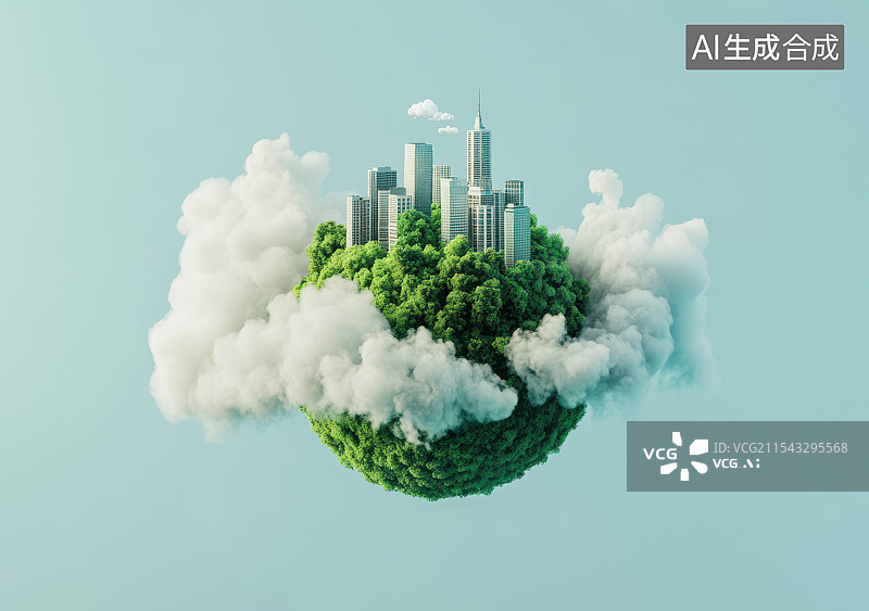 【AI数字艺术】绿色可持续发展主题绿色的星球上的城市图片素材