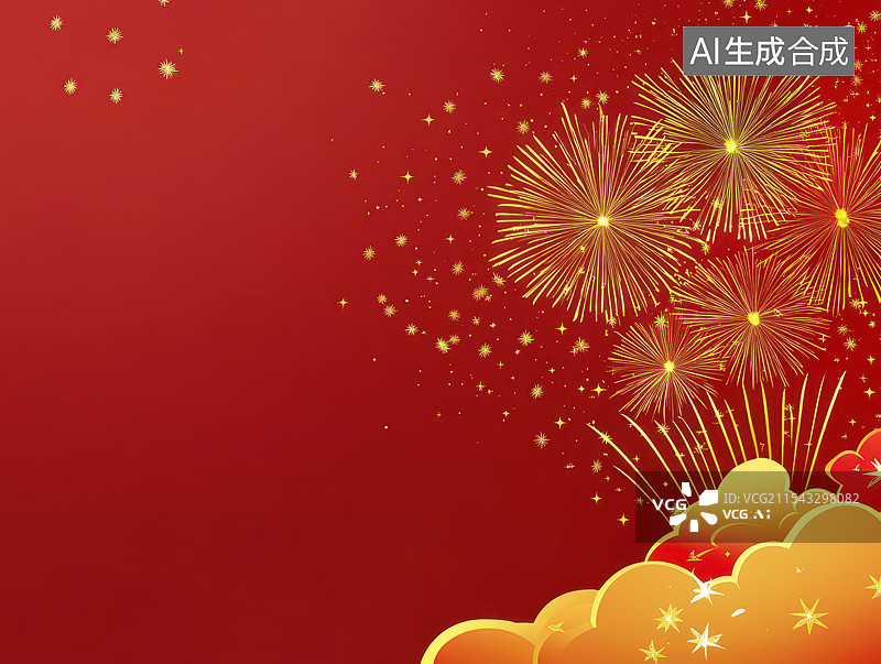 【AI数字艺术】新年春节节日喜庆庆祝烟花礼花红色背景图片素材