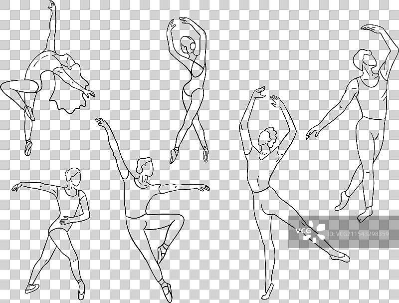 手绘舞蹈人物轮廓素描集图片素材