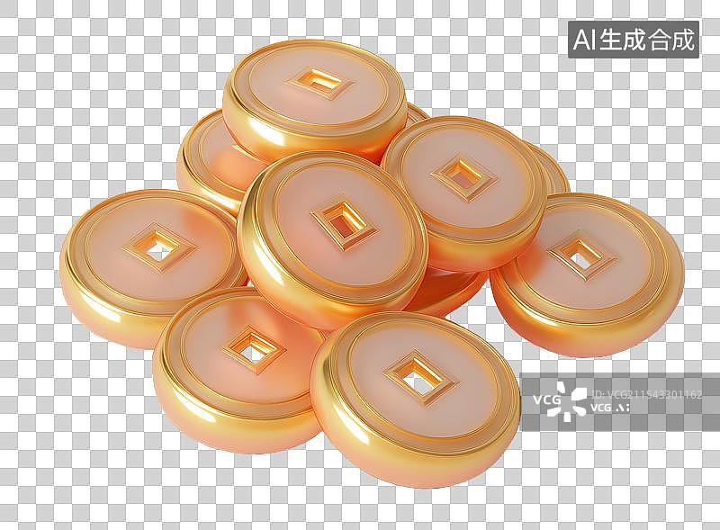 【AI数字艺术】3D羊脂玉材质铜钱免扣元素图片素材