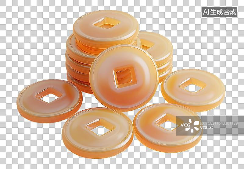 【AI数字艺术】3D羊脂玉材质铜钱免扣元素图片素材