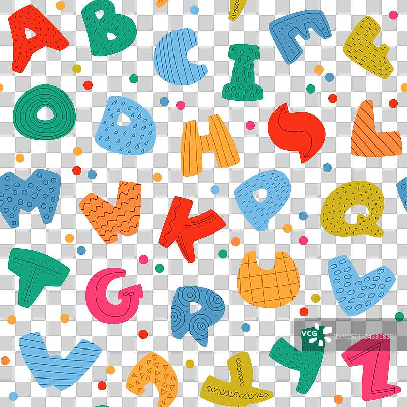 可爱的儿童字体无缝图案，圆润多彩图片素材