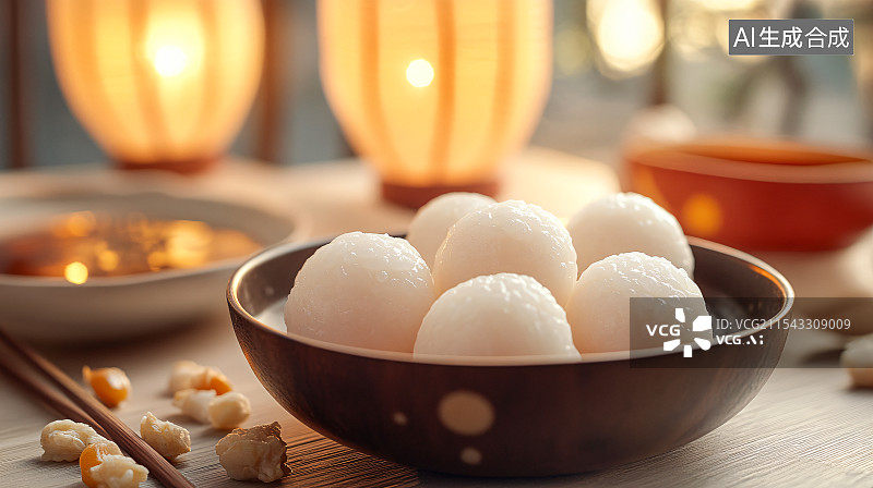 【AI数字艺术】中式点心汤圆与中国风背景图片素材