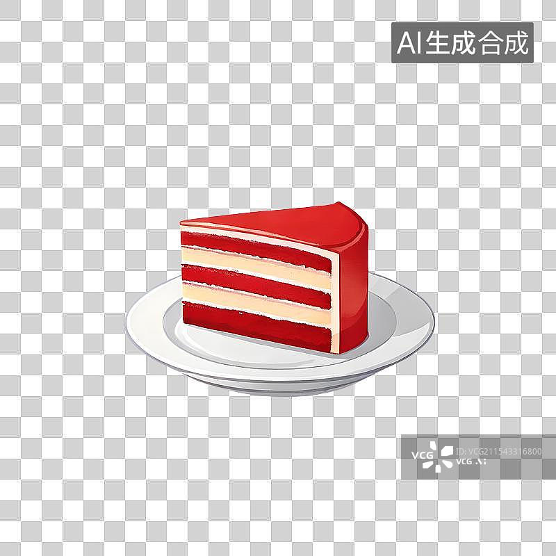 【AI数字艺术】治愈系手绘插画，红丝绒蛋糕，甜点美食下午茶免抠元素图片素材
