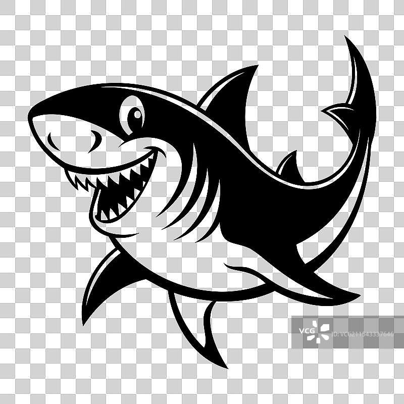 微笑的卡通鲨鱼，既凶猛又友好图片素材