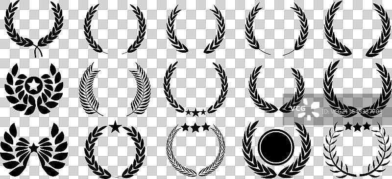 花卉月桂花环与小麦元素组合套装图片素材