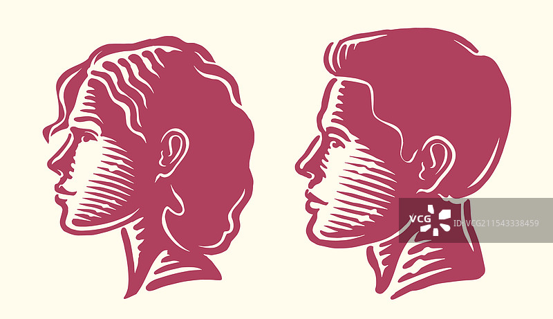 男性和女性的侧面头像图片素材