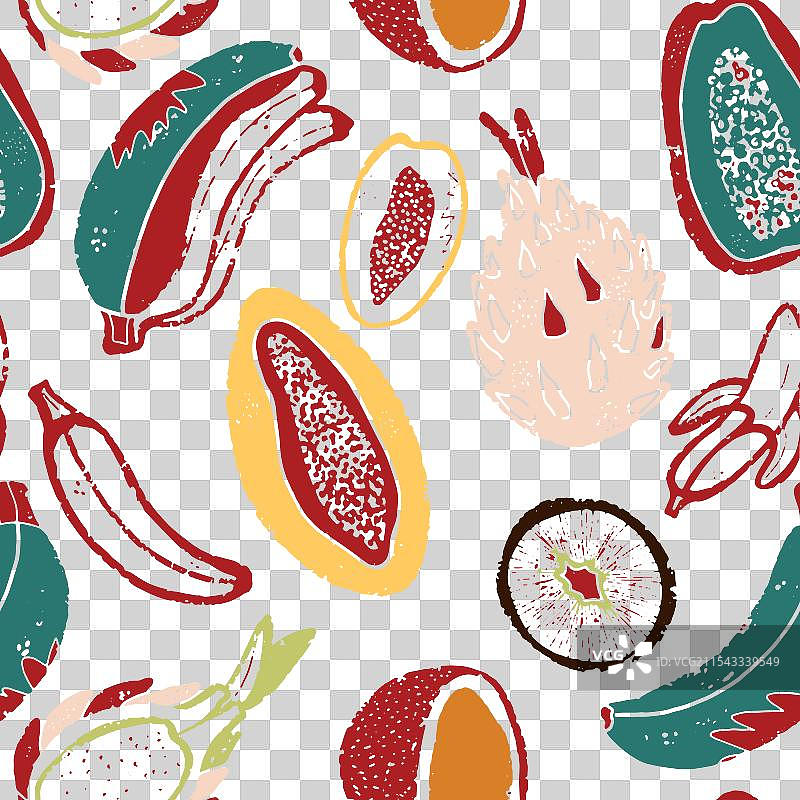 异国情调的热带水果纹理风格化无缝图案图片素材