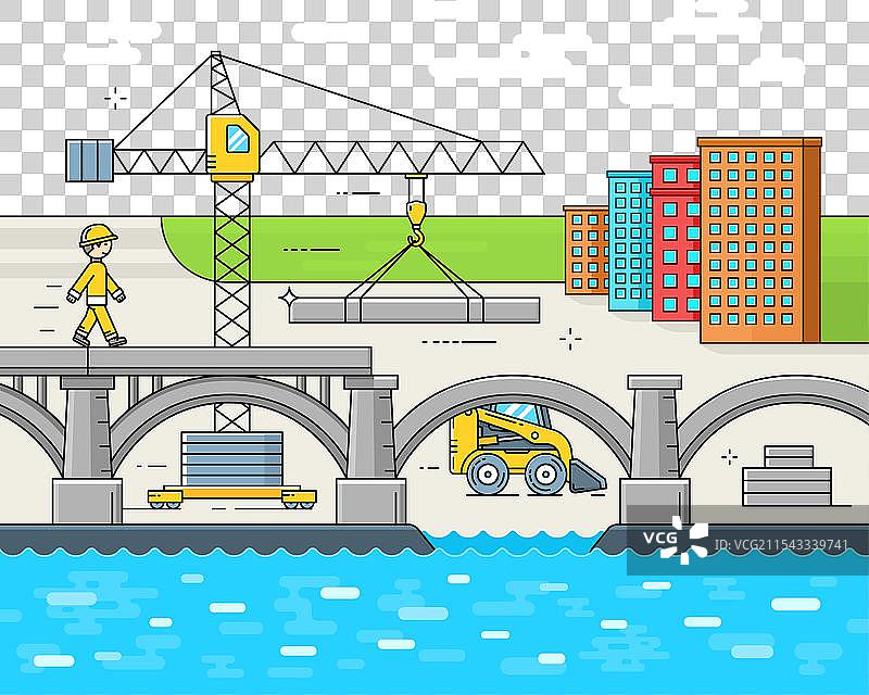 正在建设中的桥梁工地细线图图片素材