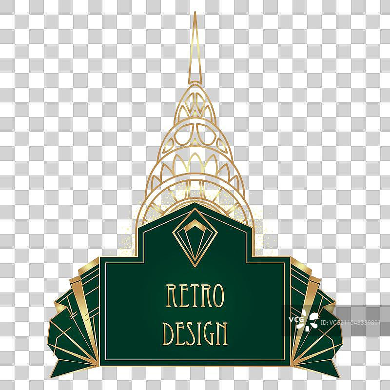 装饰艺术风格的复古金色图案在深绿色背景上图片素材