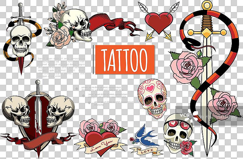 手绘纹身元素组合图片素材