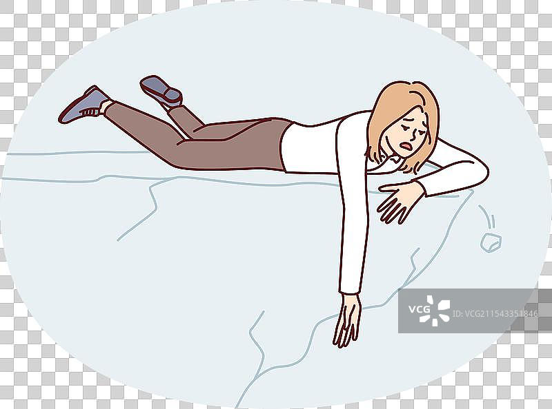 穿着商务服装的虚弱女性躺在边缘上图片素材