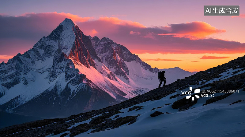 【AI数字艺术】户外迎着阳光徒步的攀登者图片素材
