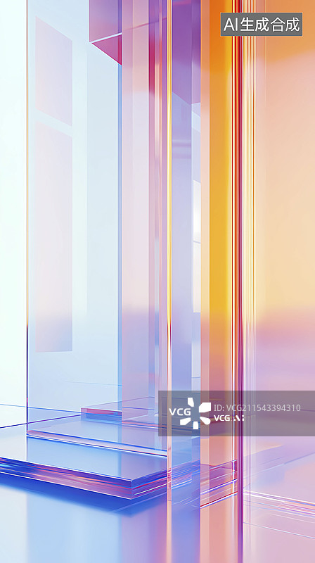 【AI数字艺术】蓝橘色渐变玻璃城市场景海报背景图片素材