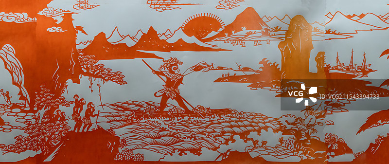 传统文化，剪纸，西游记故事，下山学艺，问路，过海图片素材