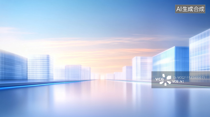 【AI数字艺术】蓝红色玻璃质感商务城市天际线背景图片素材