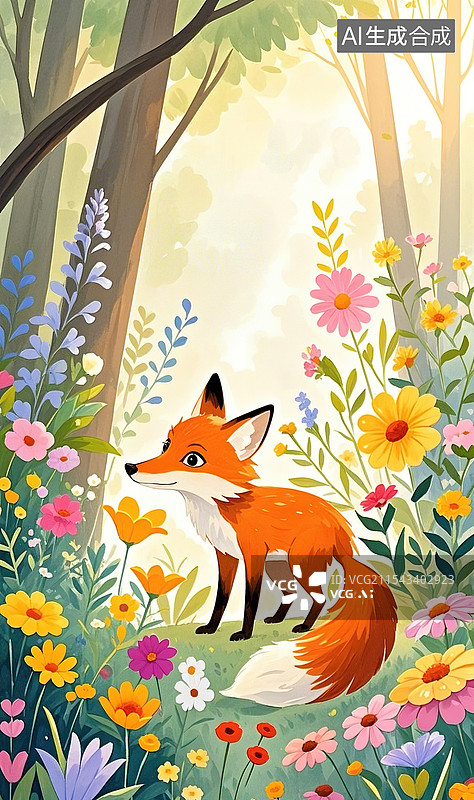 【AI数字艺术】森林里的狐狸儿童绘本插画图片素材