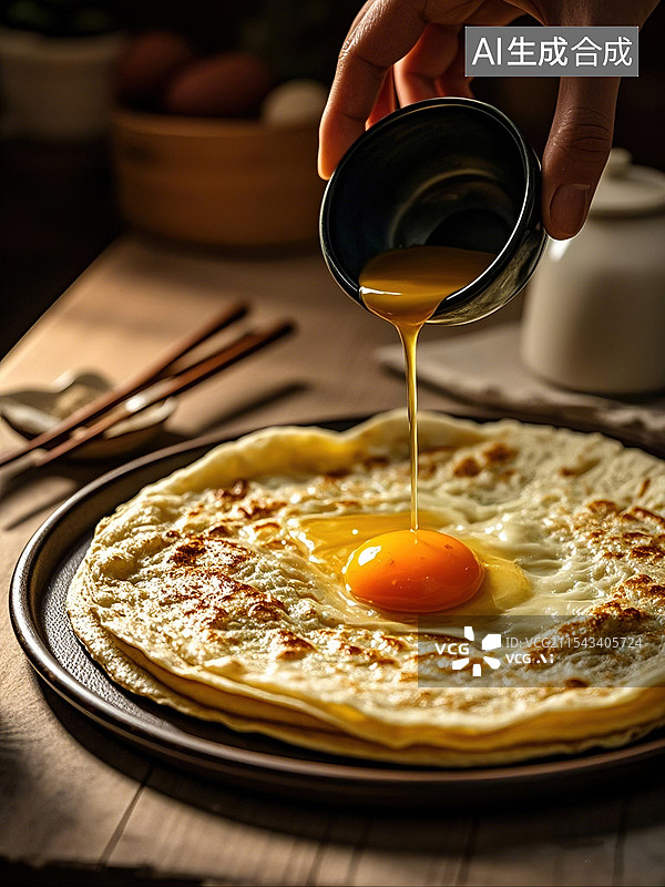 【AI数字艺术】手抓饼上摊鸡蛋图片素材