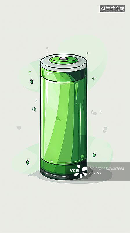 【AI数字艺术】插画风格的绿色新能源电池图片素材