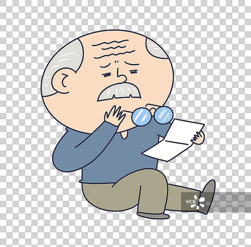 坐着看不清说明书的老年人图片素材
