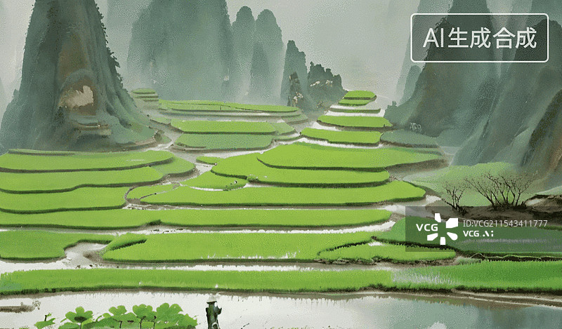 【AI数字艺术】青山梯田图片素材