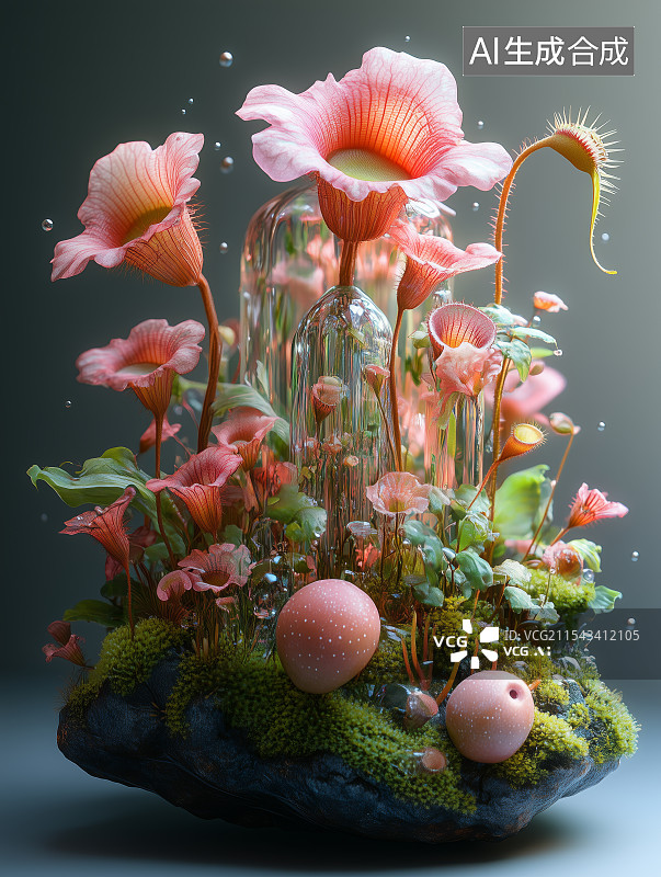 【AI数字艺术】盆景风格的梦幻花卉图片素材