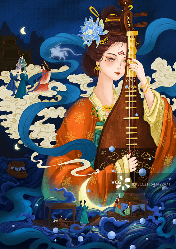 琵琶行国风插画诗歌插画书本插图图片素材