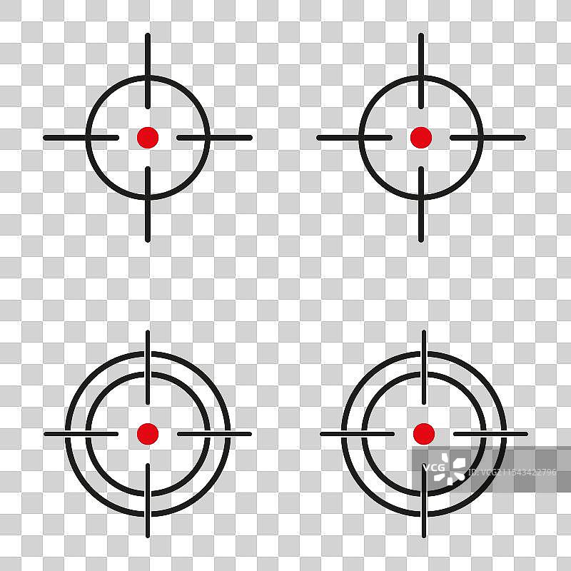 一组四个简单的靶子图标，中心为红色图片素材