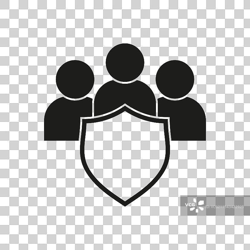 带有盾牌的群组图标，象征人们的安全。图片素材