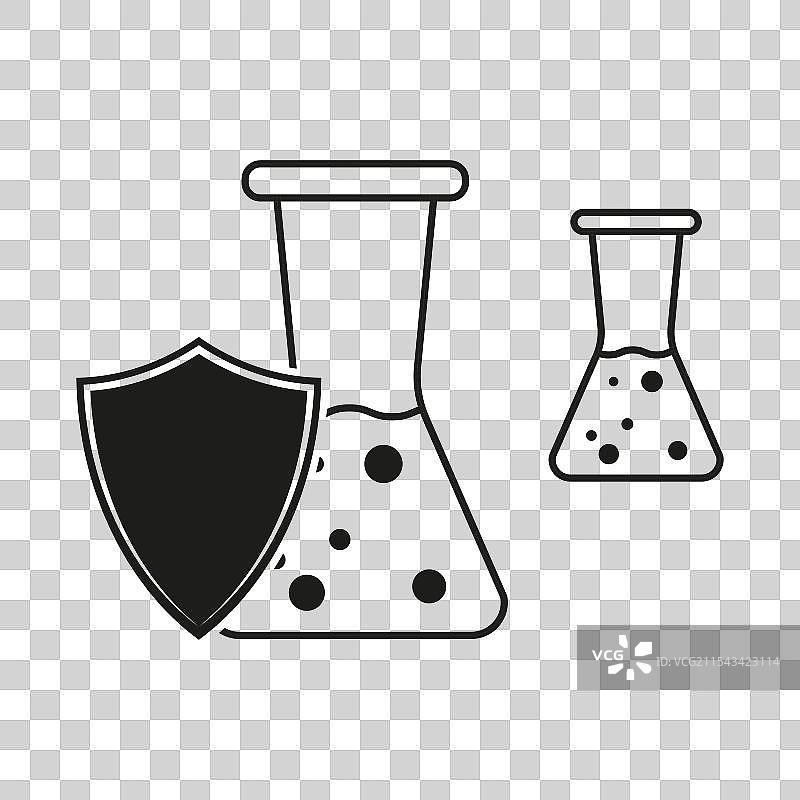 实验室烧瓶图标与化学保护盾安全标志图片素材