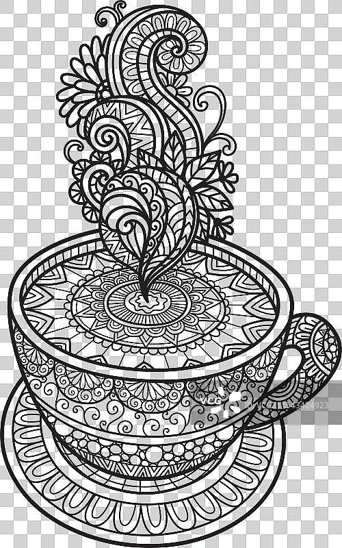 曼荼罗咖啡或茶杯，适合打印和雕刻图片素材