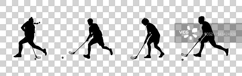 地板曲棍球运动员剪影图片素材