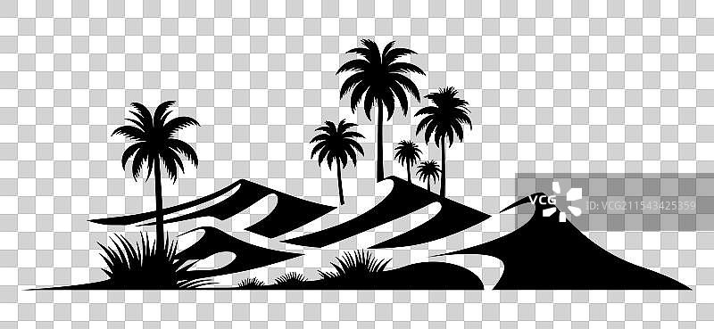 这显示了一个有棕榈树的沙漠绿洲图片素材