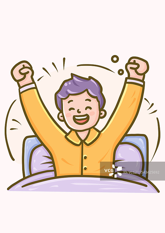 一个男人起床伸懒腰睡眠充足卡通手绘插画图片素材