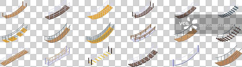 绳索桥图标集，包含各种悬挂样式图片素材