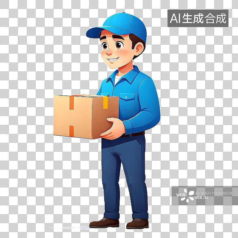 【AI数字艺术】拿着快递纸箱的快递员扁平插画元素图片素材