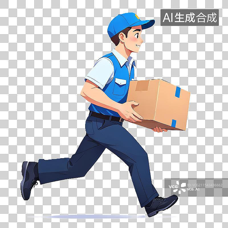 【AI数字艺术】奔跑送货的快递员扁平元素图片素材