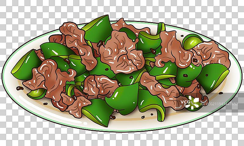 手绘粤菜豆豉青椒炒牛肉插画图片素材